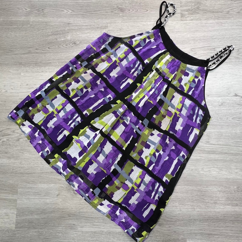 Cato‎ Woman Tank Top Plus Size 18/20W Sleeveless Chain Strap Plaid Purple